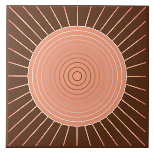Modern Geometric Sunburst - Peach en Brown Tegeltje (Voorkant)