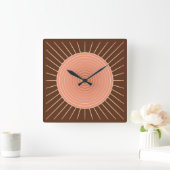Modern Geometric Sunburst - Peach en Brown Vierkante Klok (Huis)