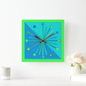 Modern Geometric Sunburst, Turquoise & Lime Green Vierkante Klok (Huis)
