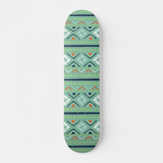 Modern Geometric Tribal Green Blue Pattern Persoonlijk Skateboard (Voorkant)