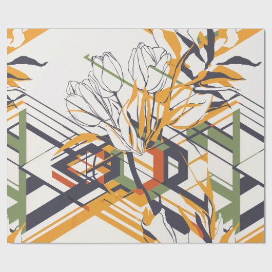 Modern Geometric Tulip Line Art Pattern (2) Cadeaupapier (Vlak)