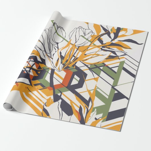 Modern Geometric Tulip Line Art Pattern (2) Cadeaupapier (Uitgerold)