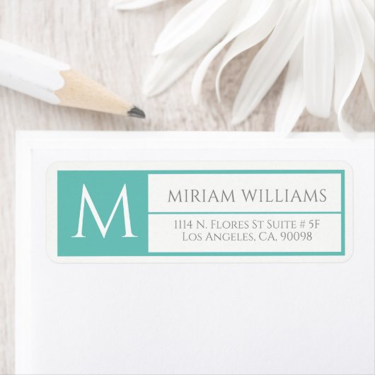 Modern Geometric Turquoise Lijst Custom Monogram Etiket (Insitu)
