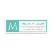 Modern Geometric Turquoise Lijst Custom Monogram Etiket (Voorkant)