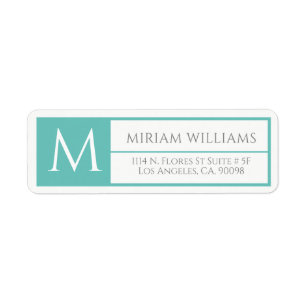 Modern Geometric Turquoise Lijst Custom Monogram Etiket