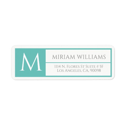 Modern Geometric Turquoise Lijst Custom Monogram Etiket (Voorkant)