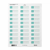 Modern Geometric Turquoise Lijst Custom Monogram Etiket (Full Sheet)