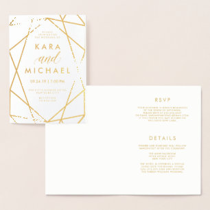 Modern Geometric Wedding Gold Foil Uitnodiging