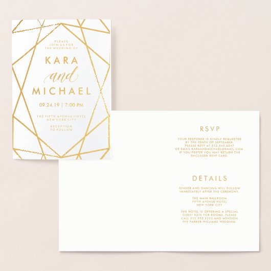 Modern Geometric Wedding Gold Foil Uitnodiging (Display)