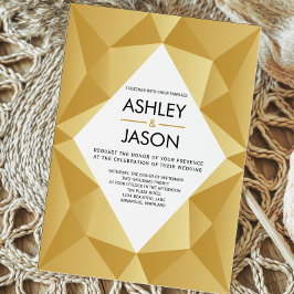 Modern Geometric Wedding Invitation in Gold Kaart