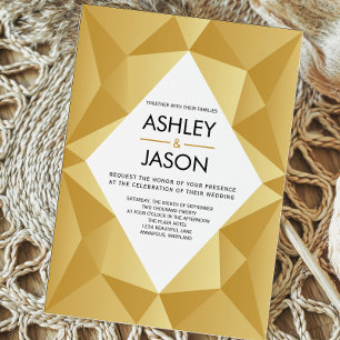 Modern Geometric Wedding Invitation in Gold Kaart