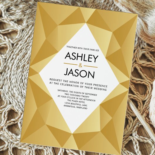 Modern Geometric Wedding Invitation in Gold Kaart