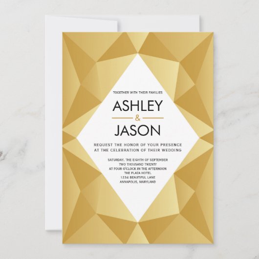 Modern Geometric Wedding Invitation in Gold Kaart (Voorkant)