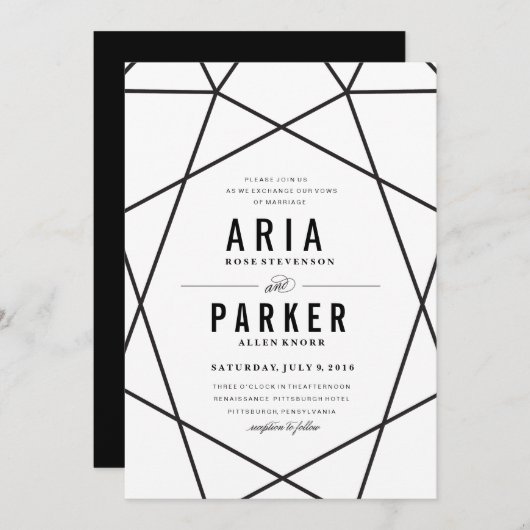 Modern Geometric Wedding Invitation Kaart (Voorkant / Achterkant)
