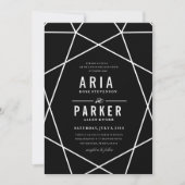 Modern Geometric Wedding Invitation on Black Kaart (Voorkant)