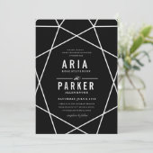 Modern Geometric Wedding Invitation on Black Kaart (Staand voorkant)