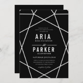 Modern Geometric Wedding Invitation on Black Kaart (Voorkant / Achterkant)