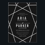 Modern Geometric Wedding Invitation on Black Kaart<br><div class="desc">Prachtige,  ontrendmatige huwelijksuitnodigingen met een diamant geometrisch ontwerp.  Alle zwarte tekst maakt dit ontwerp echt duidelijk.  Perfect voor een kunstdeco of een ultra-mod bruiloft,  ze zijn klassiek en klassiek met een chic geometric touch.</div>