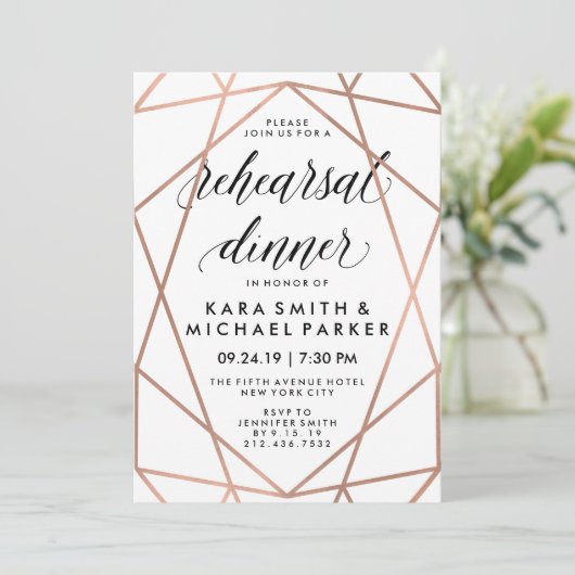 Modern Geometric Wedding Rehearsal Dinner Kaart (Staand voorkant)