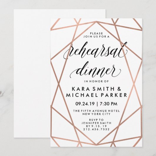 Modern Geometric Wedding Rehearsal Dinner Kaart (Voorkant / Achterkant)