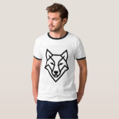 Modern Geometric Wolf Head Minimalist Line Art T-S T-shirt (Voorkant volledig)