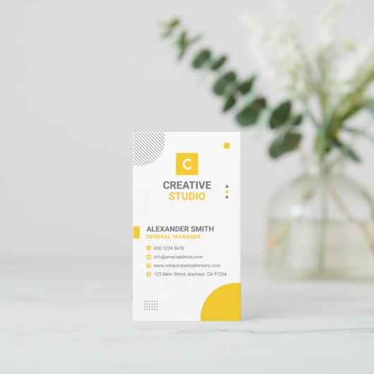 Modern Geometric Yellow and Gray, Professional Visitekaartje (Staand voorkant)