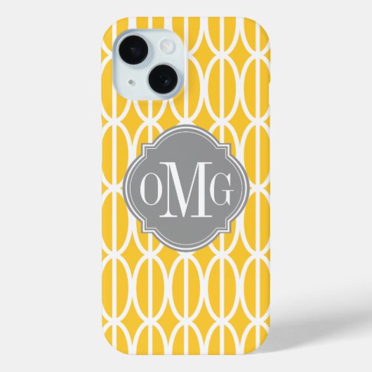 Modern Geometric Yellow and White Pattern Monogram Case-Mate iPhone Case (Achterkant)