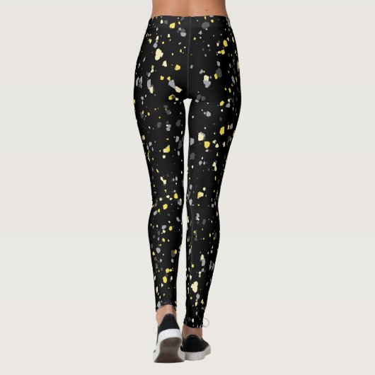 Modern Geometric Yellow Grey Terrazzo Pattern Leggings (Achterkant)