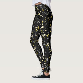 Modern Geometric Yellow Grey Terrazzo Pattern Leggings