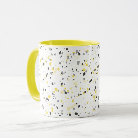 Modern Geometric Yellow Grey Terrazzo Pattern Mok (Voorkant links)