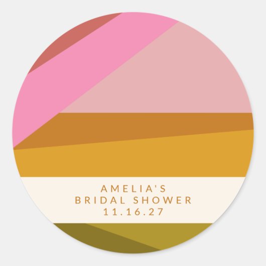 Modern Geometric Yellow Pink Custom Vrijgezellenfe Ronde Sticker (Voorkant)