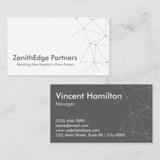 Modern Geometric ZenithEdge Partners Sleek Minimal Visitekaartje (Voorkant / Achterkant)