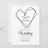Modern Geometrical Double Hearts Black Wedding Kaart (Voorkant)