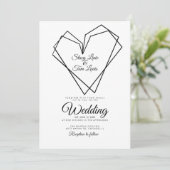 Modern Geometrical Double Hearts Black Wedding Kaart (Staand voorkant)