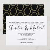 Modern Geometrical Gold and Black Wedding Kraft Kaart (Voorkant / Achterkant)