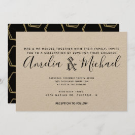 Modern Geometrical Gold and Black Wedding Kraft Kaart