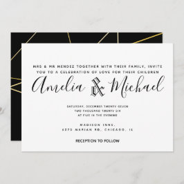 Modern Geometrical Gold Black White Wedding Kaart