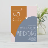 Modern Geometrics Terracotta Pink Blue Wedding Kaart (Staand voorkant)