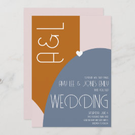 Modern Geometrics Terracotta Pink Blue Wedding Kaart