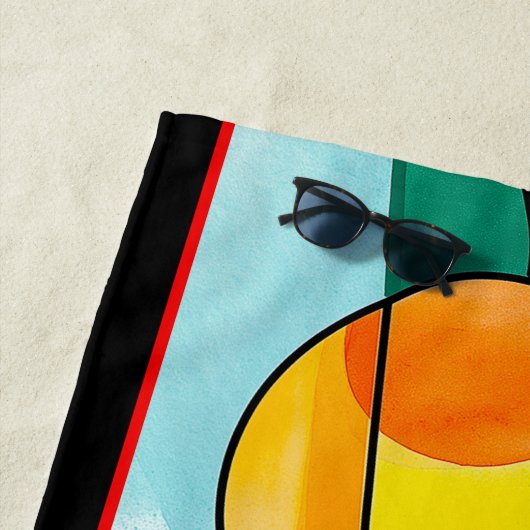 Modern geometrisch Abstract in rood, geel en blauw Strandlaken (In situ)