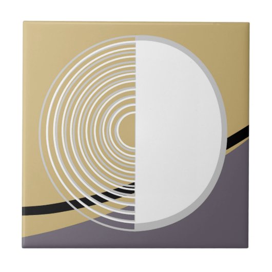 Modern Geometrisch Abstract Wit, Geel en Grijs Tegeltje (Voorkant)