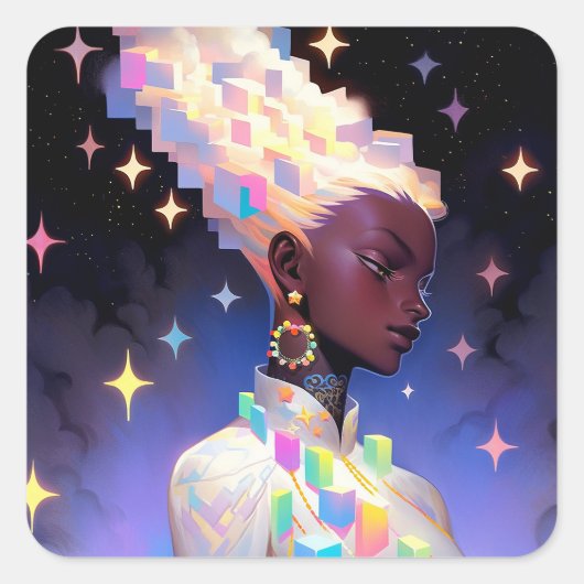 Modern geometrisch anime meisje vierkante sticker (Voorkant)