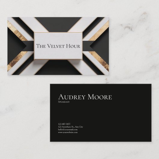 Modern geometrisch bladgoud zwart en wit visitekaartje (Voorkant / Achterkant)