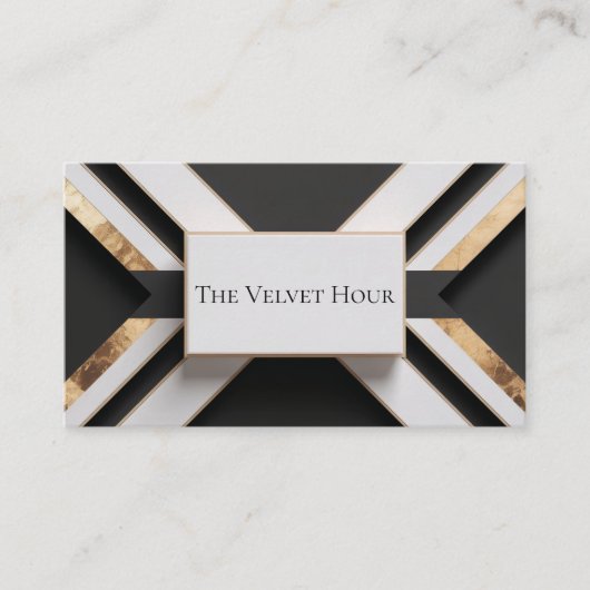 Modern geometrisch bladgoud zwart en wit visitekaartje (Voorkant)