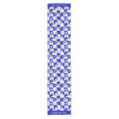 Modern geometrisch blauw zwarte chequevierkant ont korte tafelloper (Voorkant)