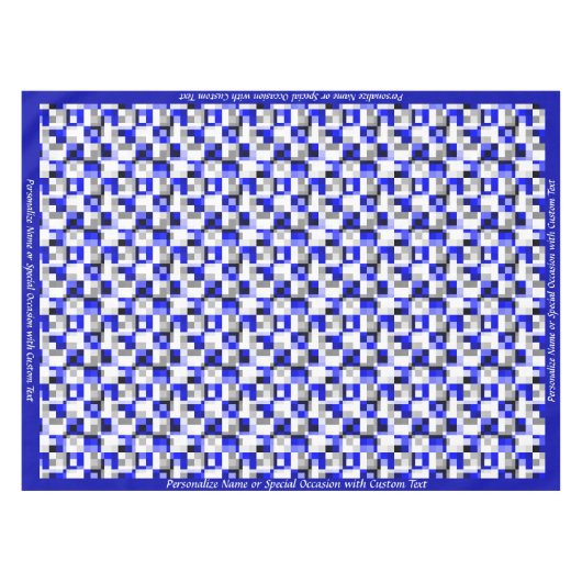Modern geometrisch blauw zwarte chequevierkant ont tafelkleed (Voorkant (Horizontaal))