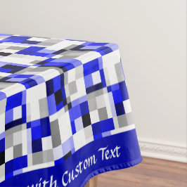 Modern geometrisch blauw zwarte chequevierkant ont tafelkleed