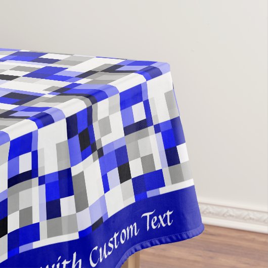 Modern geometrisch blauw zwarte chequevierkant ont tafelkleed (Voorbeeld)