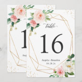 Modern Geometrisch Blush Floral 5x7 Tafelnummer (Voorkant / Achterkant)