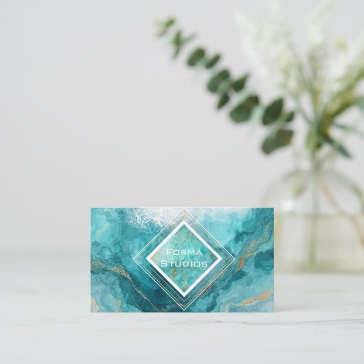 Modern Geometrisch Corporate Blauwgroen & Turquois Visitekaartje (Staand voorkant)